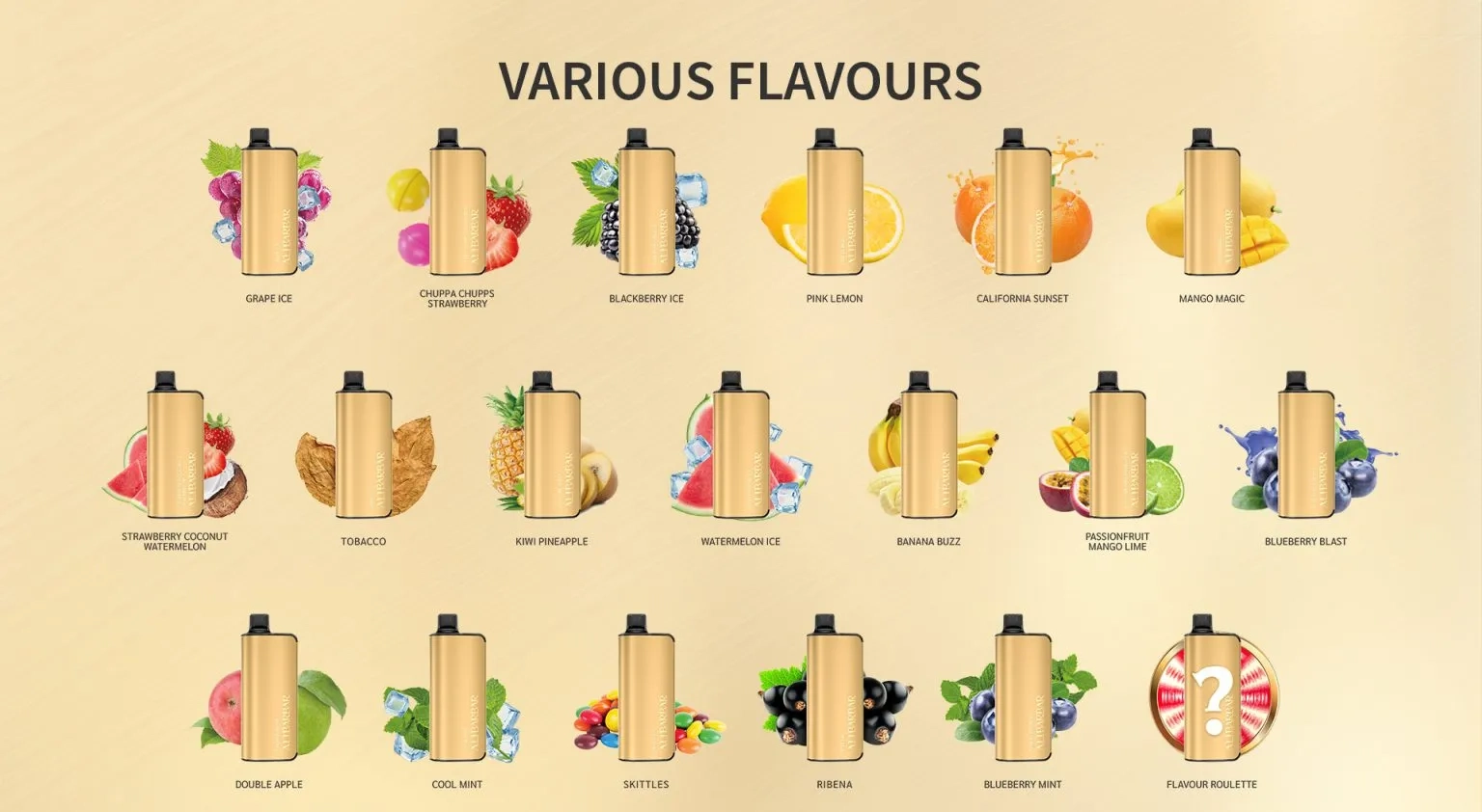 A visual collage of the vibrant Alibarbar Ingot 9000 flavour options.