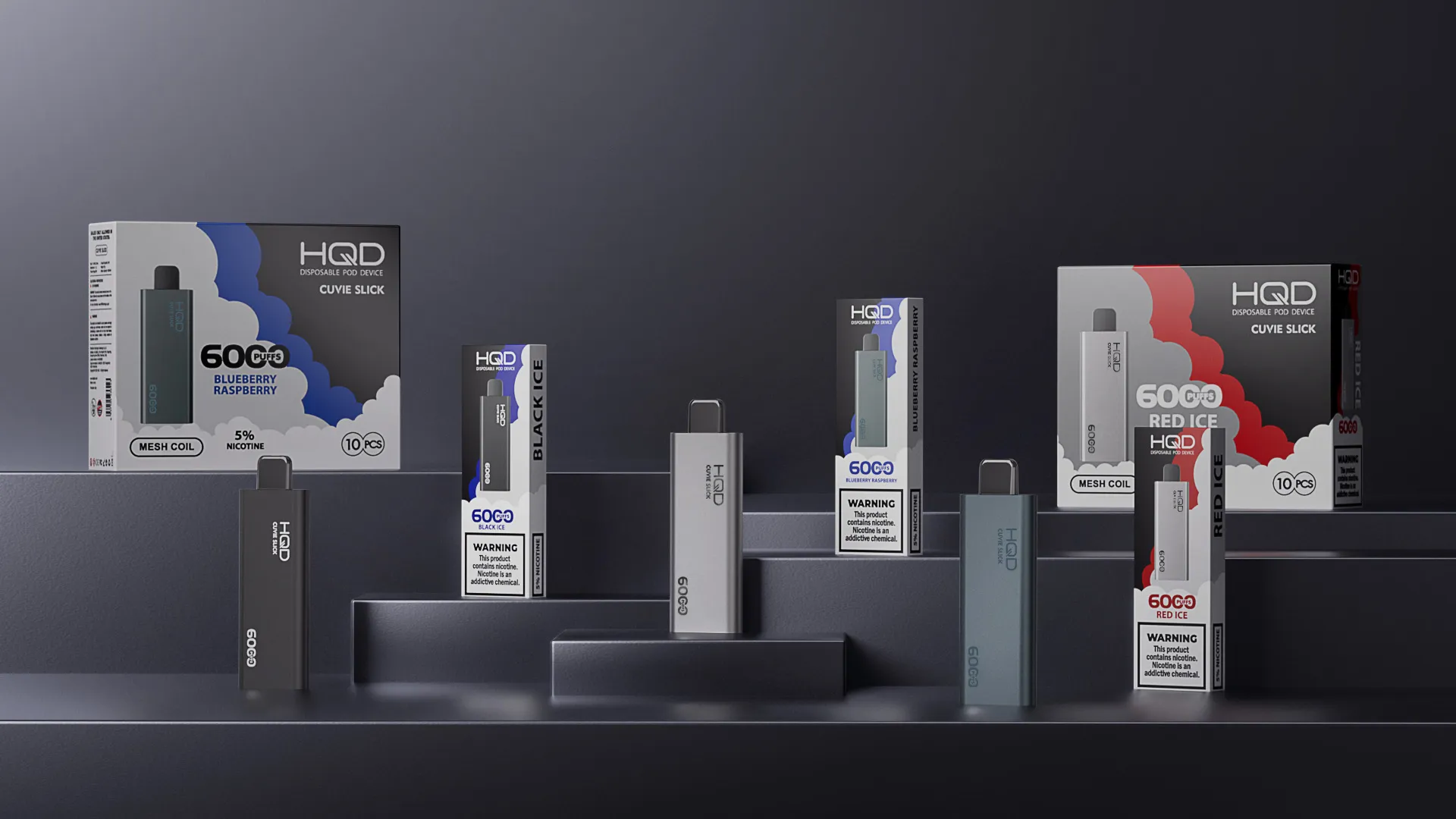 An assortment of stylish HQD vapes showing their key features and advantages