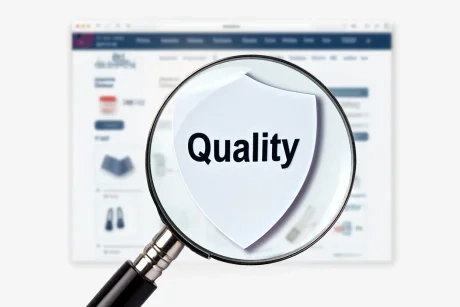 A magnifying glass inspecting a shield, symbolizing the evaluation of key criteria for a top online vape store in Australia.